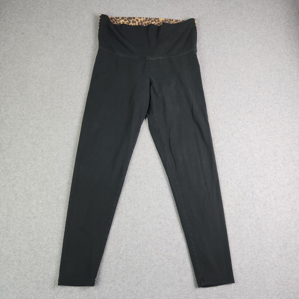 PINK Victoria's Secret Leggings Women M Black Yoga Leopard Foldover Sequins Logo